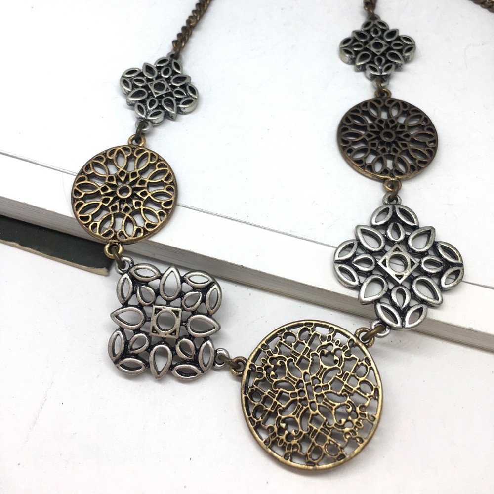 Lucky brand mixed metal ornate boho necklace. Lucky brand jewelry.